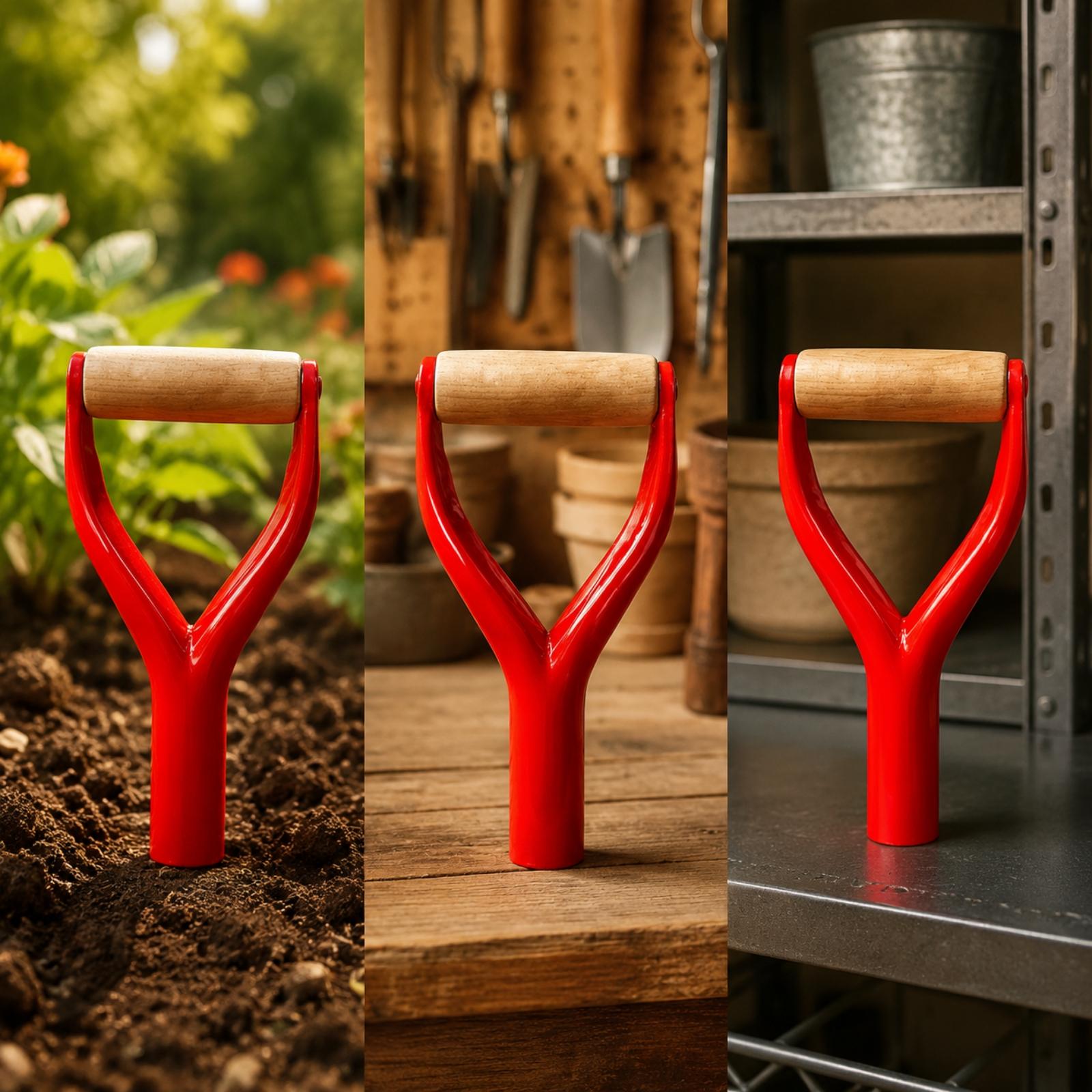 Spade Digging Fork - 両手で持てるシャベルの柄のグリップ交換用パーツ。Y字型の金属製で、スコップやフォークなどの園芸用具の先端に取り付けて、掘削作業に使用。